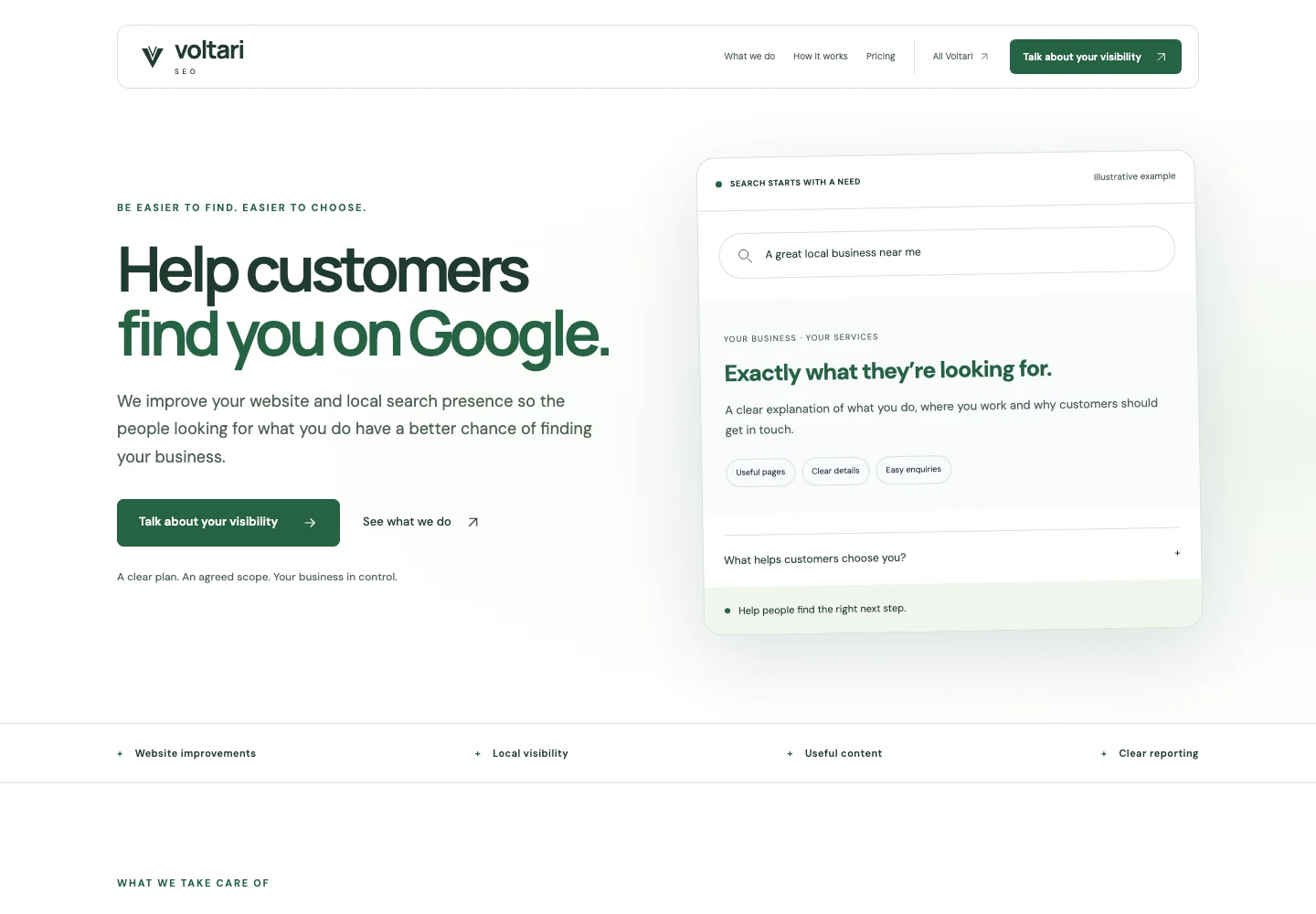 Voltari SEO actual website homepage snapshot